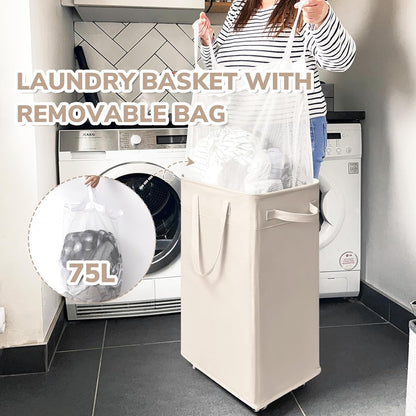 75L Laundry Hamper with Wheels 2-Pack, Wash Bags, Pink