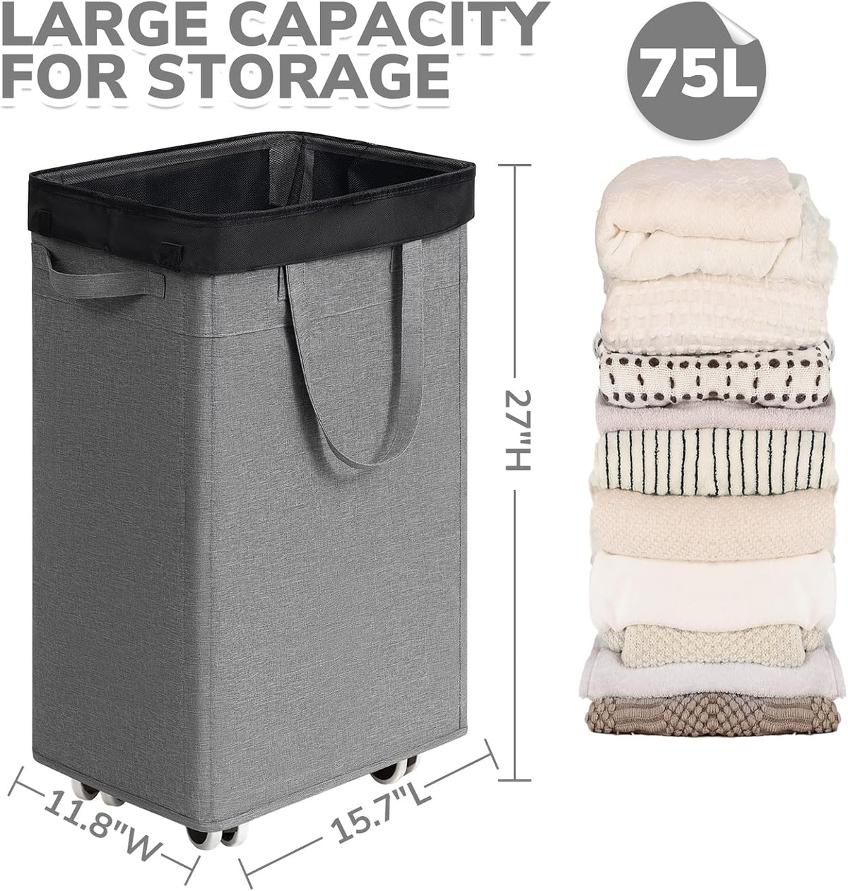 75L Laundry Hamper with Wheels 2-Pack, Wash Bags, Pink
