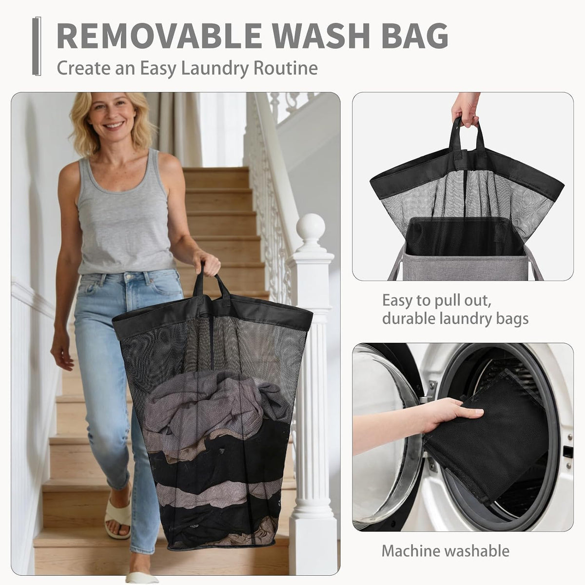 75L Laundry Hamper with Wheels 2-Pack, Wash Bags, Pink