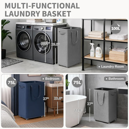 75L Laundry Hamper with Wheels 2-Pack, Wash Bags, Pink