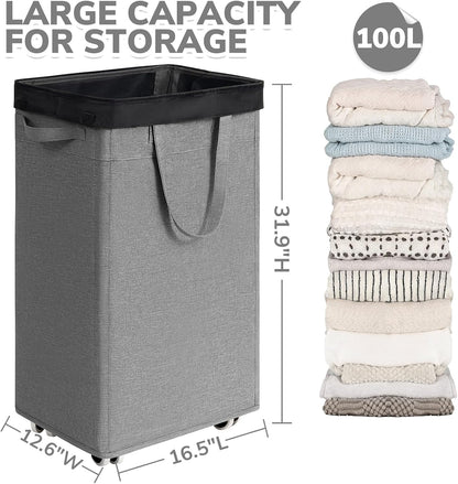 75L Laundry Hamper with Wheels 2-Pack, Wash Bags, Pink