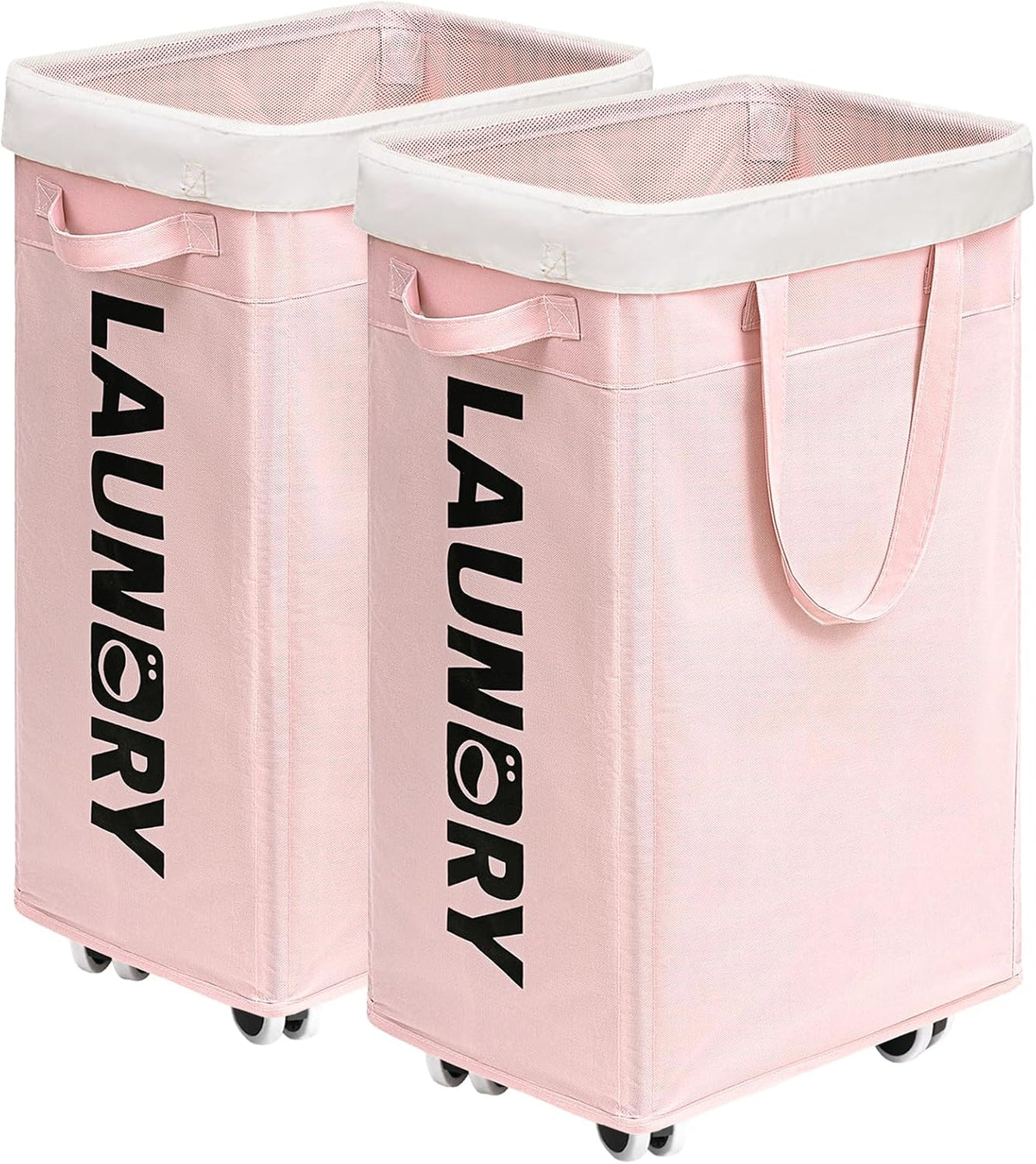 75L Laundry Hamper with Wheels 2-Pack, Wash Bags, Pink