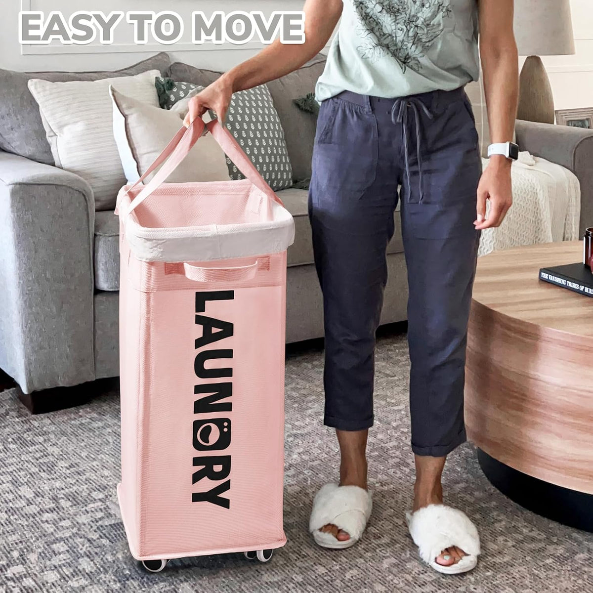 75L Laundry Hamper with Wheels 2-Pack, Wash Bags, Pink