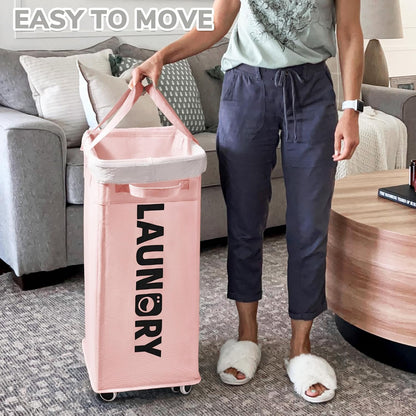 75L Laundry Hamper with Wheels 2-Pack, Wash Bags, Pink