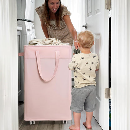 75L Laundry Hamper with Wheels 2-Pack, Wash Bags, Pink