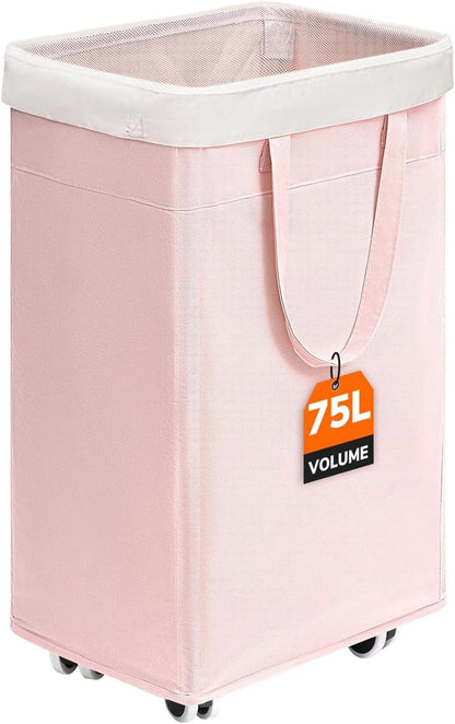 75L Laundry Hamper with Wheels 2-Pack, Wash Bags, Pink