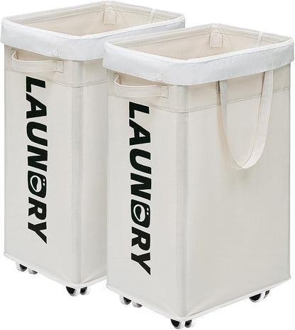 75L Laundry Hamper with Wheels 2-Pack, Wash Bags, Pink