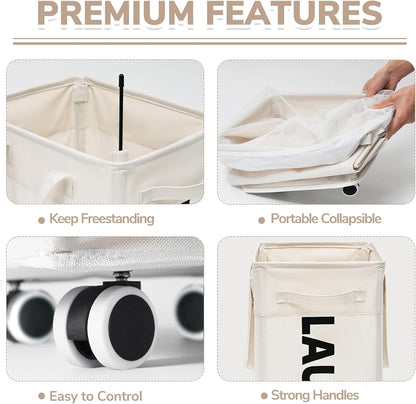 75L Laundry Hamper with Wheels 2-Pack, Wash Bags, Pink