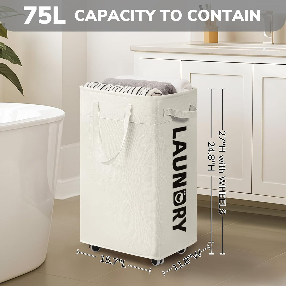 75L Laundry Hamper with Wheels 2-Pack, Wash Bags, Pink