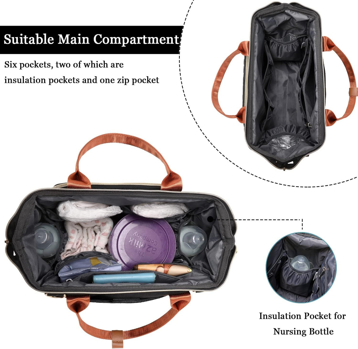 Small Diaper Bag, Mini Baby Backpack for Mom, Multi-function Waterproof Travel Tote for Booys and Giirls (Black)
