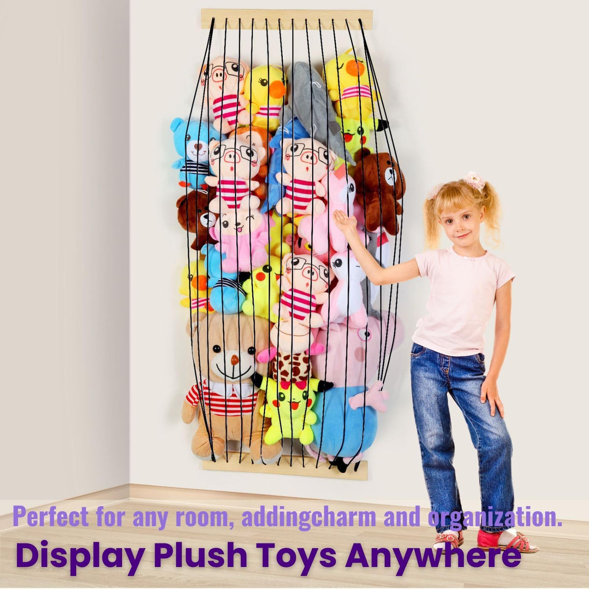 Stuffed Animal Storage 2 Pack Wooden Soft Toy Storage for Kids Room，Wall Mount Door Hanging Stuffed Animal Toy Organizer Shelf for Nursery Play Room-White