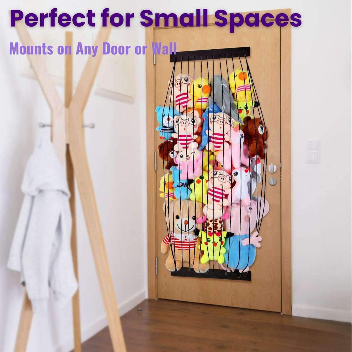 Stuffed Animal Storage 2 Pack Wooden Soft Toy Storage for Kids Room，Wall Mount Door Hanging Stuffed Animal Toy Organizer Shelf for Nursery Play Room-White