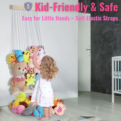 Stuffed Animal Storage 2 Pack Wooden Soft Toy Storage for Kids Room，Wall Mount Door Hanging Stuffed Animal Toy Organizer Shelf for Nursery Play Room-White
