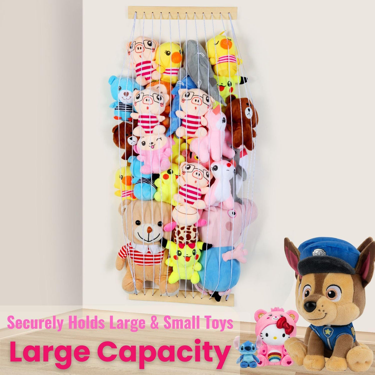 Stuffed Animal Storage 2 Pack Wooden Soft Toy Storage for Kids Room，Wall Mount Door Hanging Stuffed Animal Toy Organizer Shelf for Nursery Play Room-White