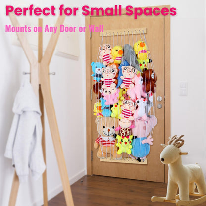 Stuffed Animal Storage 2 Pack Wooden Soft Toy Storage for Kids Room，Wall Mount Door Hanging Stuffed Animal Toy Organizer Shelf for Nursery Play Room-White