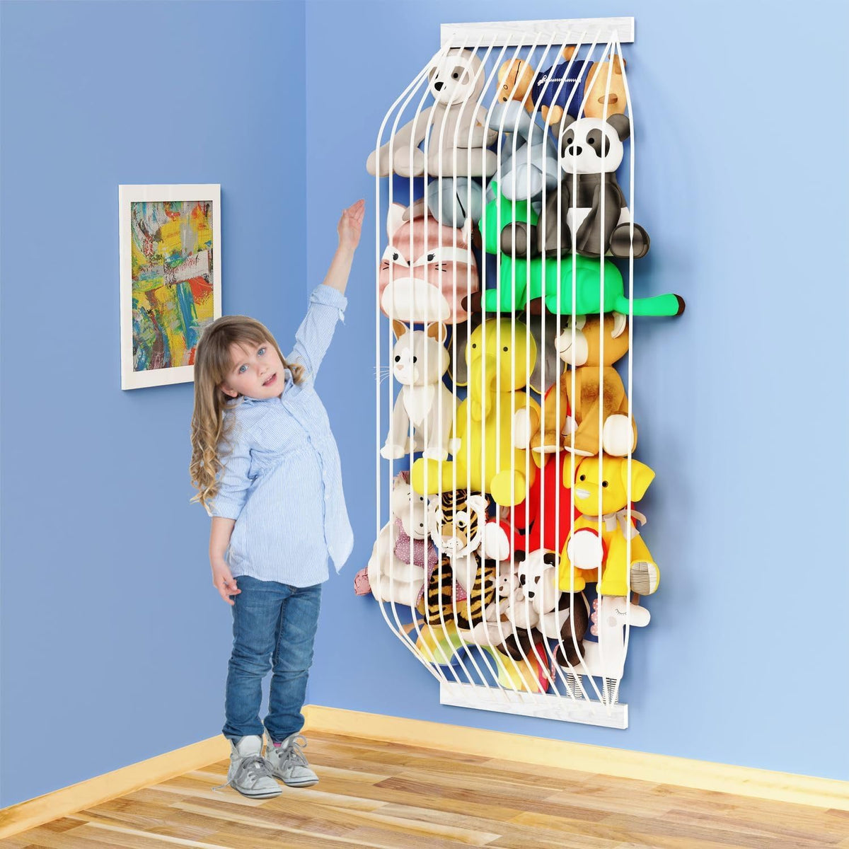 Stuffed Animal Storage 2 Pack Wooden Soft Toy Storage for Kids Room，Wall Mount Door Hanging Stuffed Animal Toy Organizer Shelf for Nursery Play Room-White