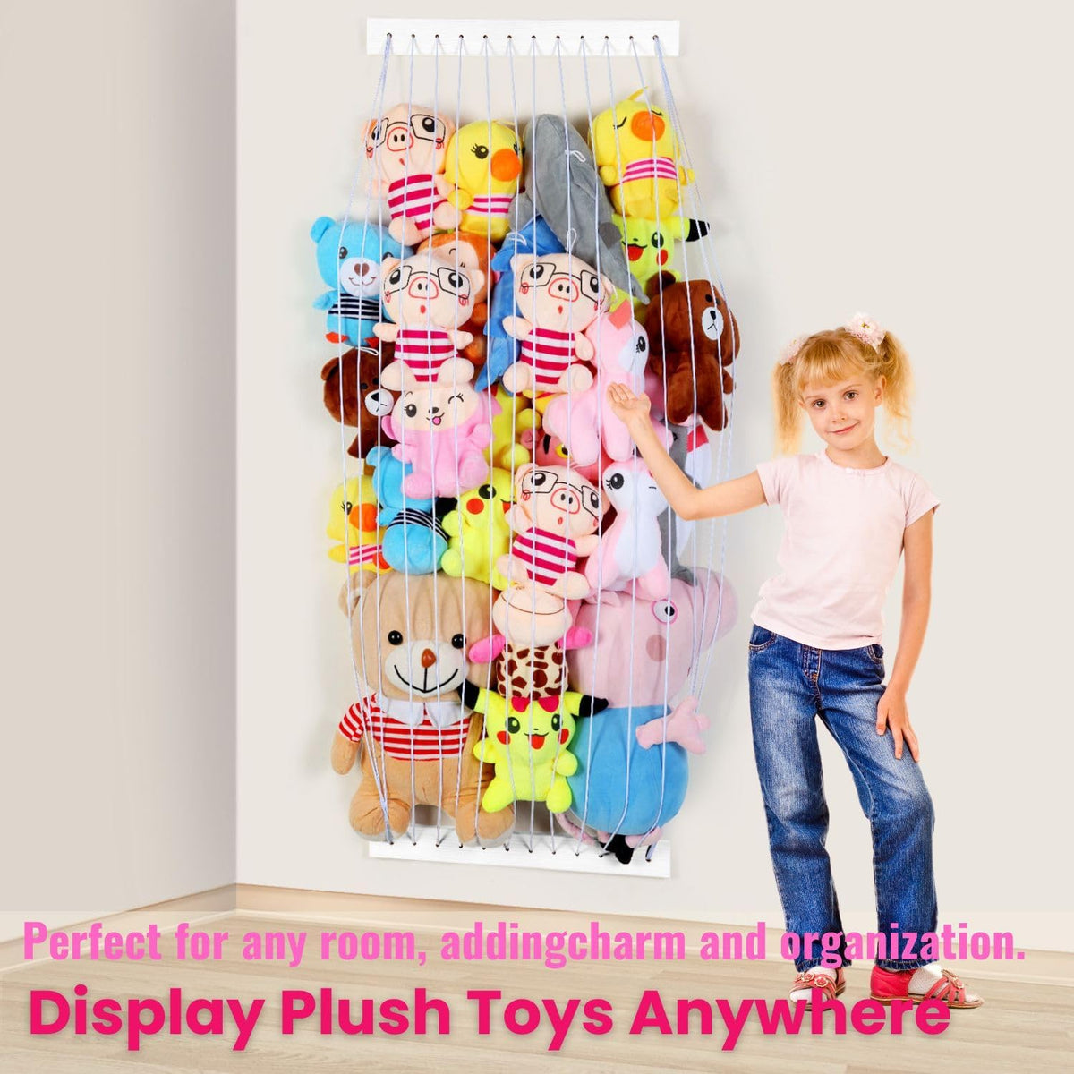Stuffed Animal Storage 2 Pack Wooden Soft Toy Storage for Kids Room，Wall Mount Door Hanging Stuffed Animal Toy Organizer Shelf for Nursery Play Room-White