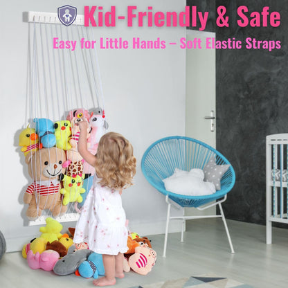 Stuffed Animal Storage 2 Pack Wooden Soft Toy Storage for Kids Room，Wall Mount Door Hanging Stuffed Animal Toy Organizer Shelf for Nursery Play Room-White