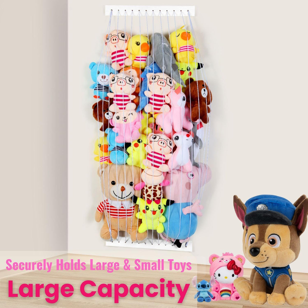 Stuffed Animal Storage 2 Pack Wooden Soft Toy Storage for Kids Room，Wall Mount Door Hanging Stuffed Animal Toy Organizer Shelf for Nursery Play Room-White