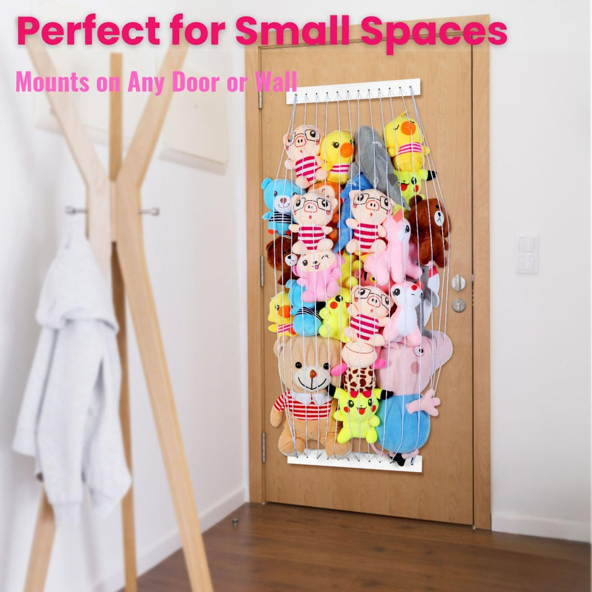 Stuffed Animal Storage 2 Pack Wooden Soft Toy Storage for Kids Room，Wall Mount Door Hanging Stuffed Animal Toy Organizer Shelf for Nursery Play Room-White