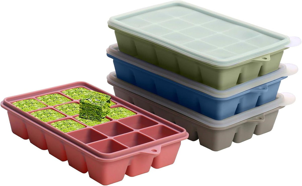 2 Tbsp. Silicone Freezer Molds - Perfect for Storing Garlic, Herbs, Ginger, Pesto, Tomato Paste, Lemon Juice, Purees and More - Silicone Food Freezer Tray (Multicolor)