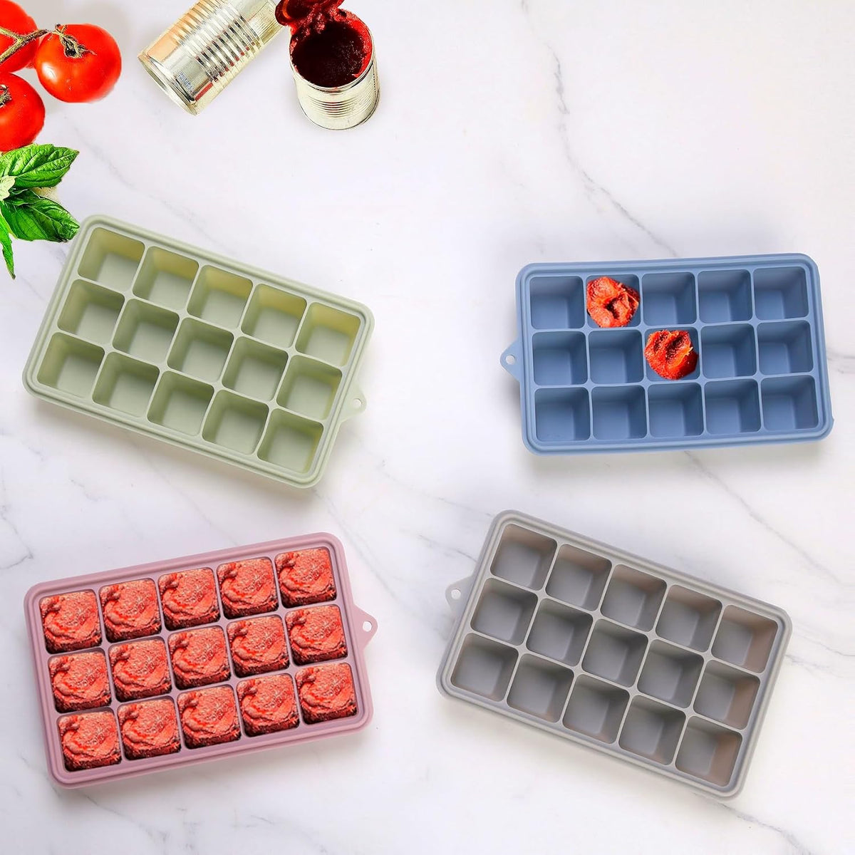 2 Tbsp. Silicone Freezer Molds - Perfect for Storing Garlic, Herbs, Ginger, Pesto, Tomato Paste, Lemon Juice, Purees and More - Silicone Food Freezer Tray (Multicolor)