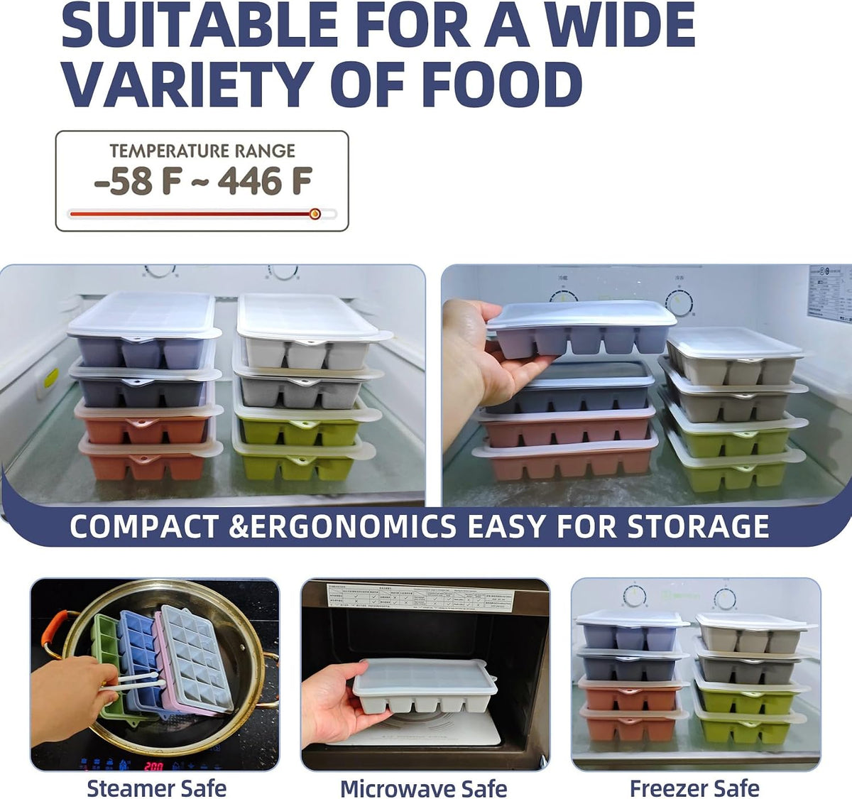 2 Tbsp. Silicone Freezer Molds - Perfect for Storing Garlic, Herbs, Ginger, Pesto, Tomato Paste, Lemon Juice, Purees and More - Silicone Food Freezer Tray (Multicolor)