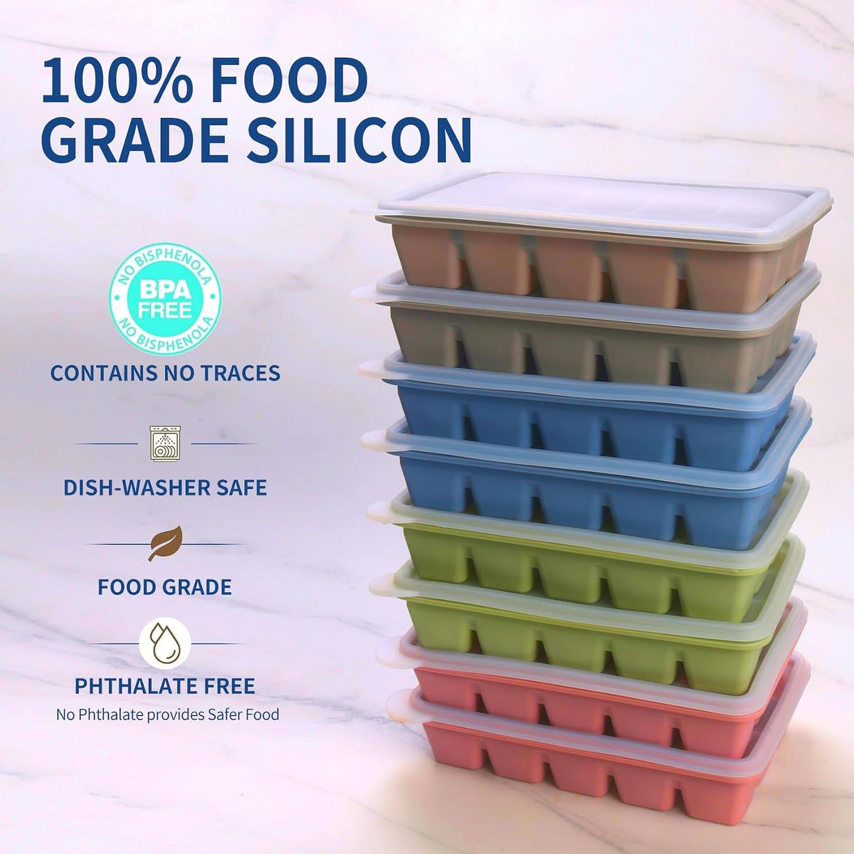 2 Tbsp. Silicone Freezer Molds - Perfect for Storing Garlic, Herbs, Ginger, Pesto, Tomato Paste, Lemon Juice, Purees and More - Silicone Food Freezer Tray (Multicolor)