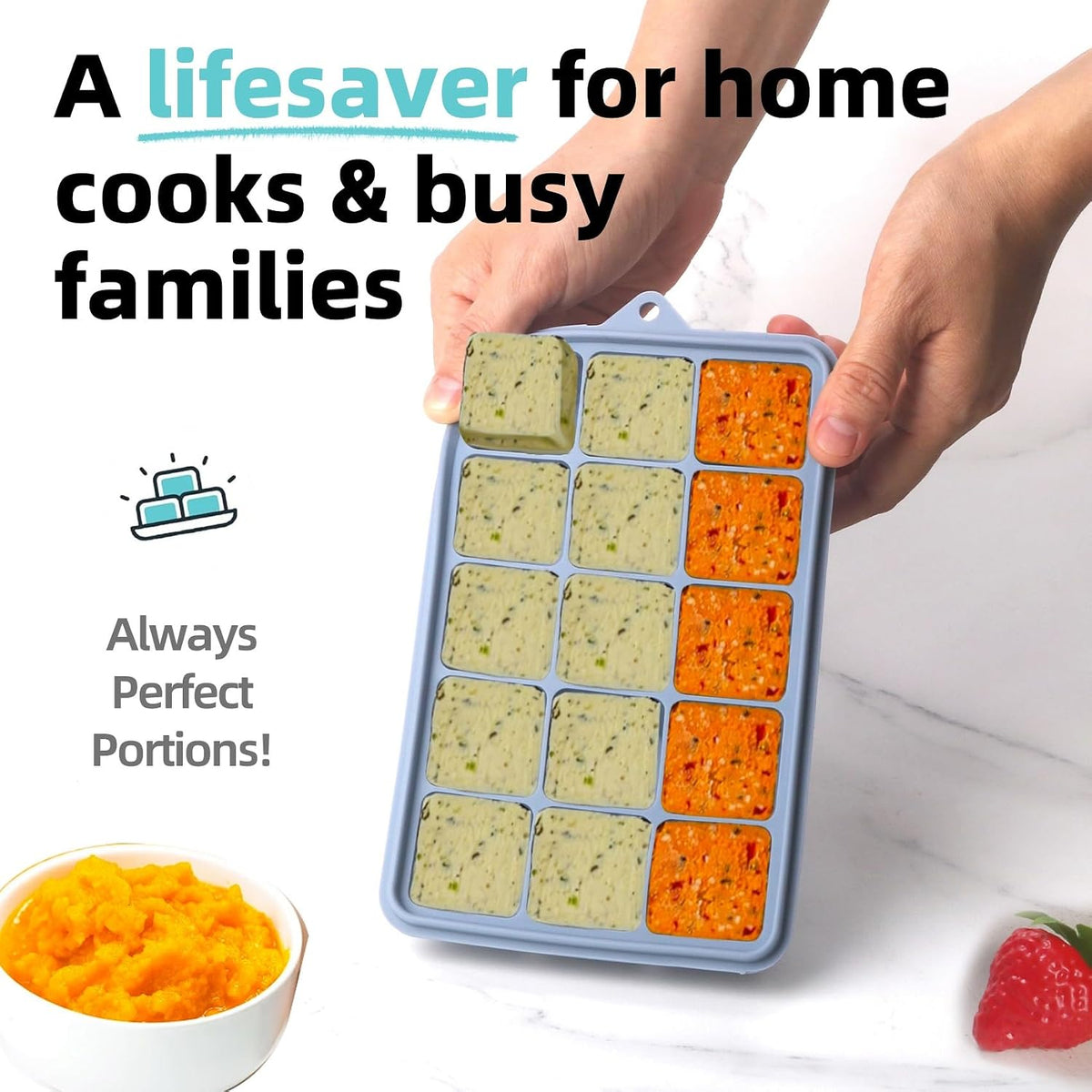 2 Tbsp. Silicone Freezer Molds - Perfect for Storing Garlic, Herbs, Ginger, Pesto, Tomato Paste, Lemon Juice, Purees and More - Silicone Food Freezer Tray (Multicolor)