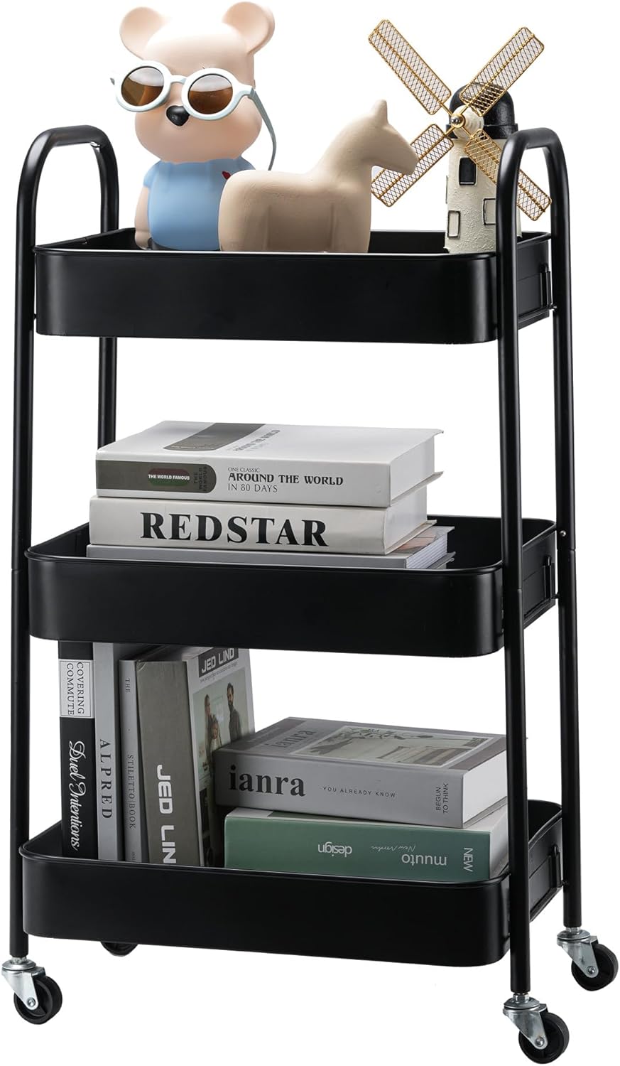 3-Tier Metal Rolling Storage Cart with Lockable Wheels,Black