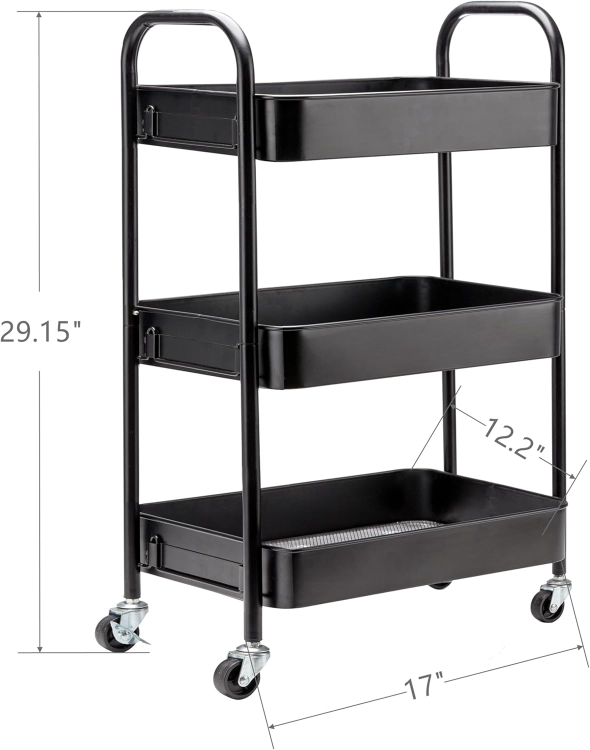 3-Tier Metal Rolling Storage Cart with Lockable Wheels,Black