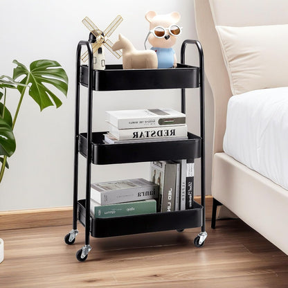 3-Tier Metal Rolling Storage Cart with Lockable Wheels,Black