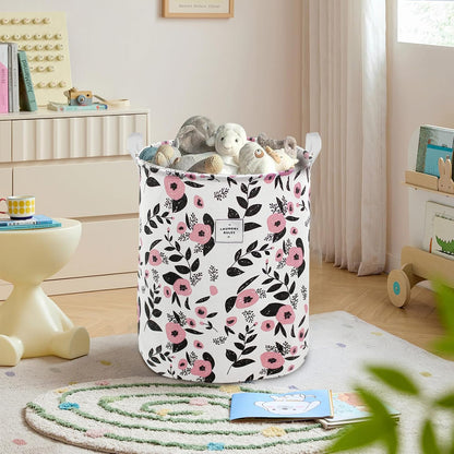 Cute Laundry Basket, Kids Baby Hamper Toy Storage Bin, Purple Floral