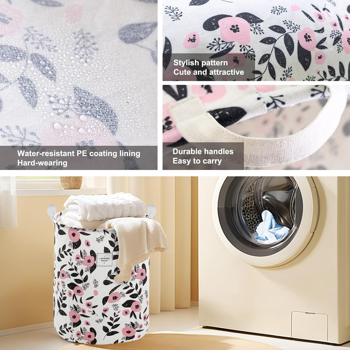 Cute Laundry Basket, Kids Baby Hamper Toy Storage Bin, Purple Floral