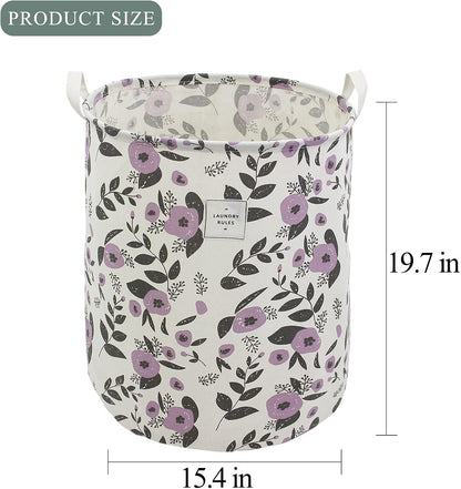 Cute Laundry Basket, Kids Baby Hamper Toy Storage Bin, Purple Floral