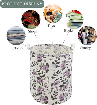 Cute Laundry Basket, Kids Baby Hamper Toy Storage Bin, Purple Floral