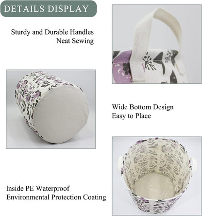 Cute Laundry Basket, Kids Baby Hamper Toy Storage Bin, Purple Floral