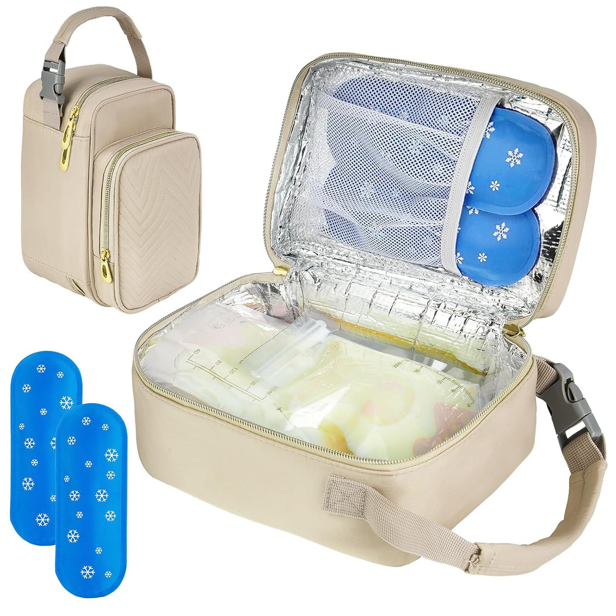 Breastmilk Cooler Travel bag with Ice Pack,Portable Breastmilk Cooler Bag with Buckle Handle,Insulated Breastmilk Storage Bag Cooler,Black