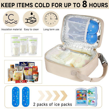 Breastmilk Cooler Travel bag with Ice Pack,Portable Breastmilk Cooler Bag with Buckle Handle,Insulated Breastmilk Storage Bag Cooler,Black
