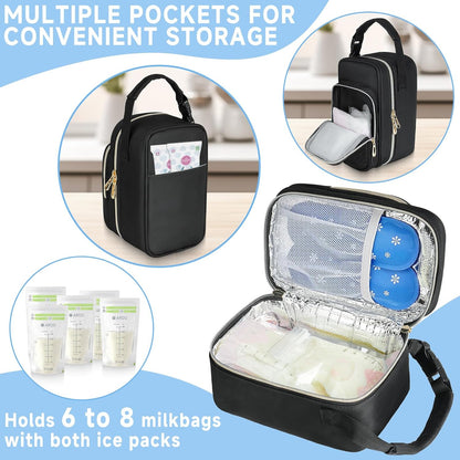 Breastmilk Cooler Travel bag with Ice Pack,Portable Breastmilk Cooler Bag with Buckle Handle,Insulated Breastmilk Storage Bag Cooler,Black