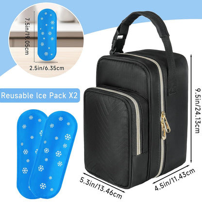 Breastmilk Cooler Travel bag with Ice Pack,Portable Breastmilk Cooler Bag with Buckle Handle,Insulated Breastmilk Storage Bag Cooler,Black