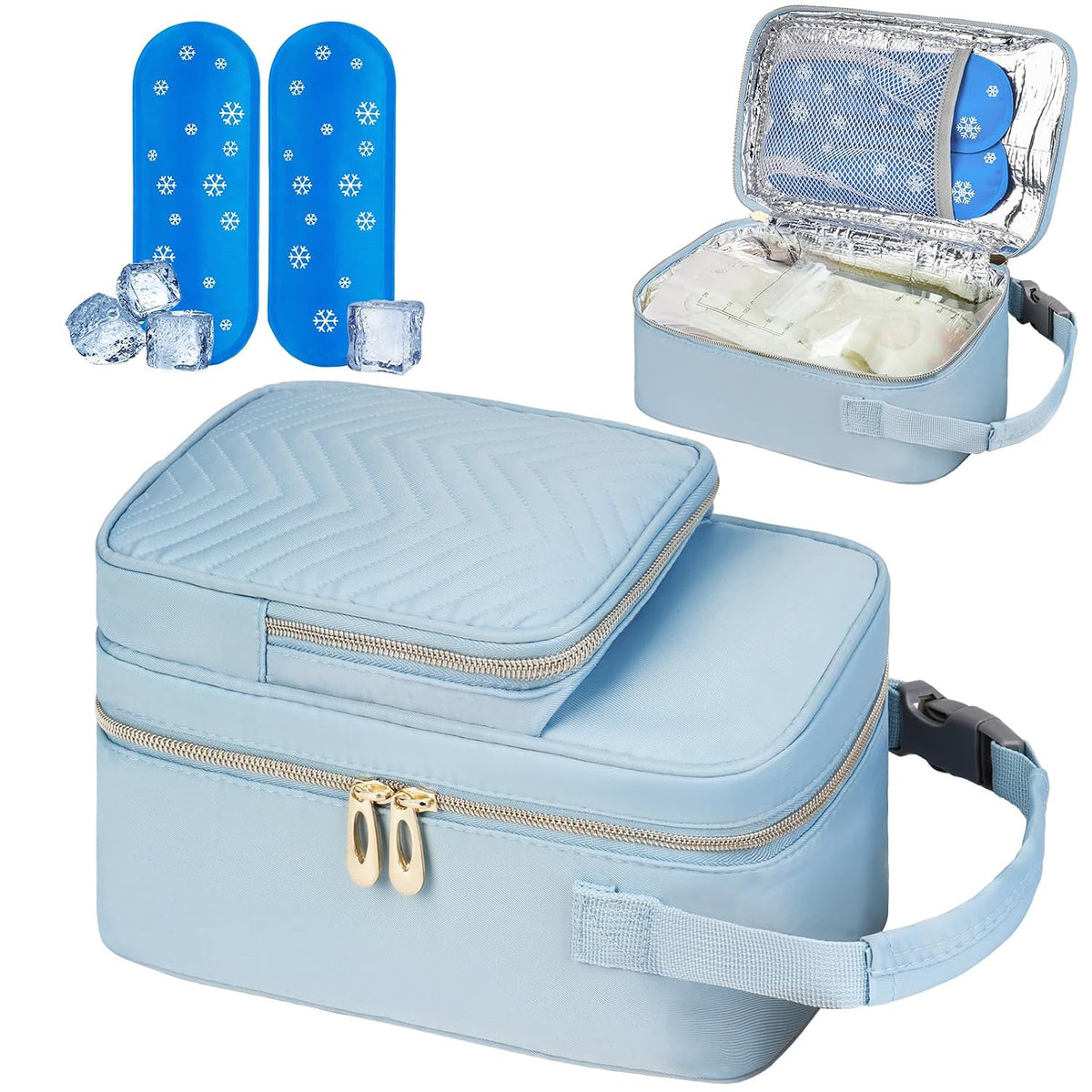 Breastmilk Cooler Travel bag with Ice Pack,Portable Breastmilk Cooler Bag with Buckle Handle,Insulated Breastmilk Storage Bag Cooler,Black