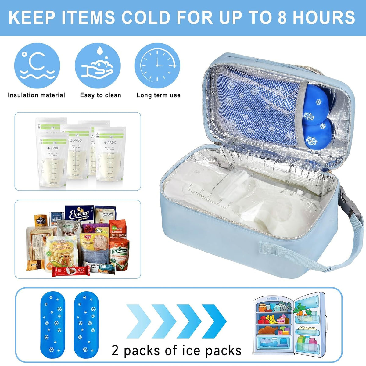 Breastmilk Cooler Travel bag with Ice Pack,Portable Breastmilk Cooler Bag with Buckle Handle,Insulated Breastmilk Storage Bag Cooler,Black