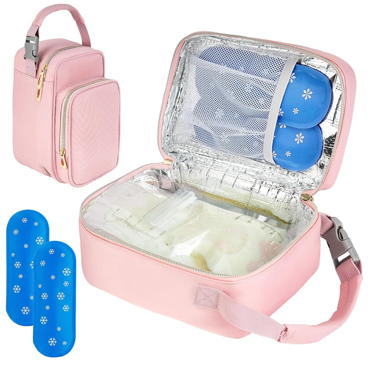 Breastmilk Cooler Travel bag with Ice Pack,Portable Breastmilk Cooler Bag with Buckle Handle,Insulated Breastmilk Storage Bag Cooler,Black