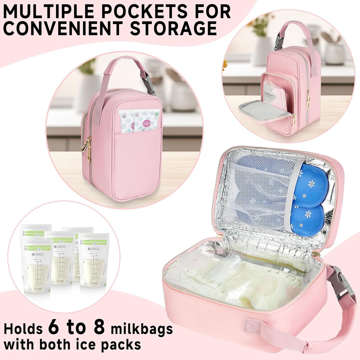 Breastmilk Cooler Travel bag with Ice Pack,Portable Breastmilk Cooler Bag with Buckle Handle,Insulated Breastmilk Storage Bag Cooler,Black