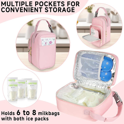Breastmilk Cooler Travel bag with Ice Pack,Portable Breastmilk Cooler Bag with Buckle Handle,Insulated Breastmilk Storage Bag Cooler,Black
