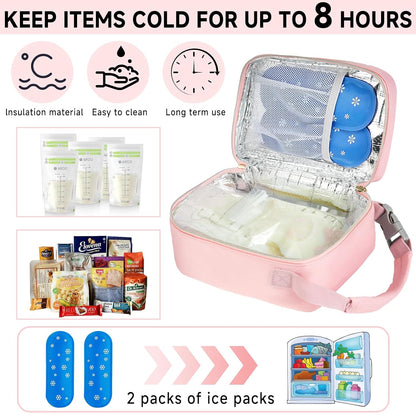 Breastmilk Cooler Travel bag with Ice Pack,Portable Breastmilk Cooler Bag with Buckle Handle,Insulated Breastmilk Storage Bag Cooler,Black