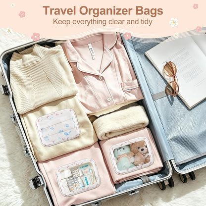 Diaper Bag Organizer Pouch Set, TSA Approved Toiletry Bag, Clear Waterproof Makeup Bag Set, Purse Organizer Pouches,Travel Organizer Bags for Women and Kids