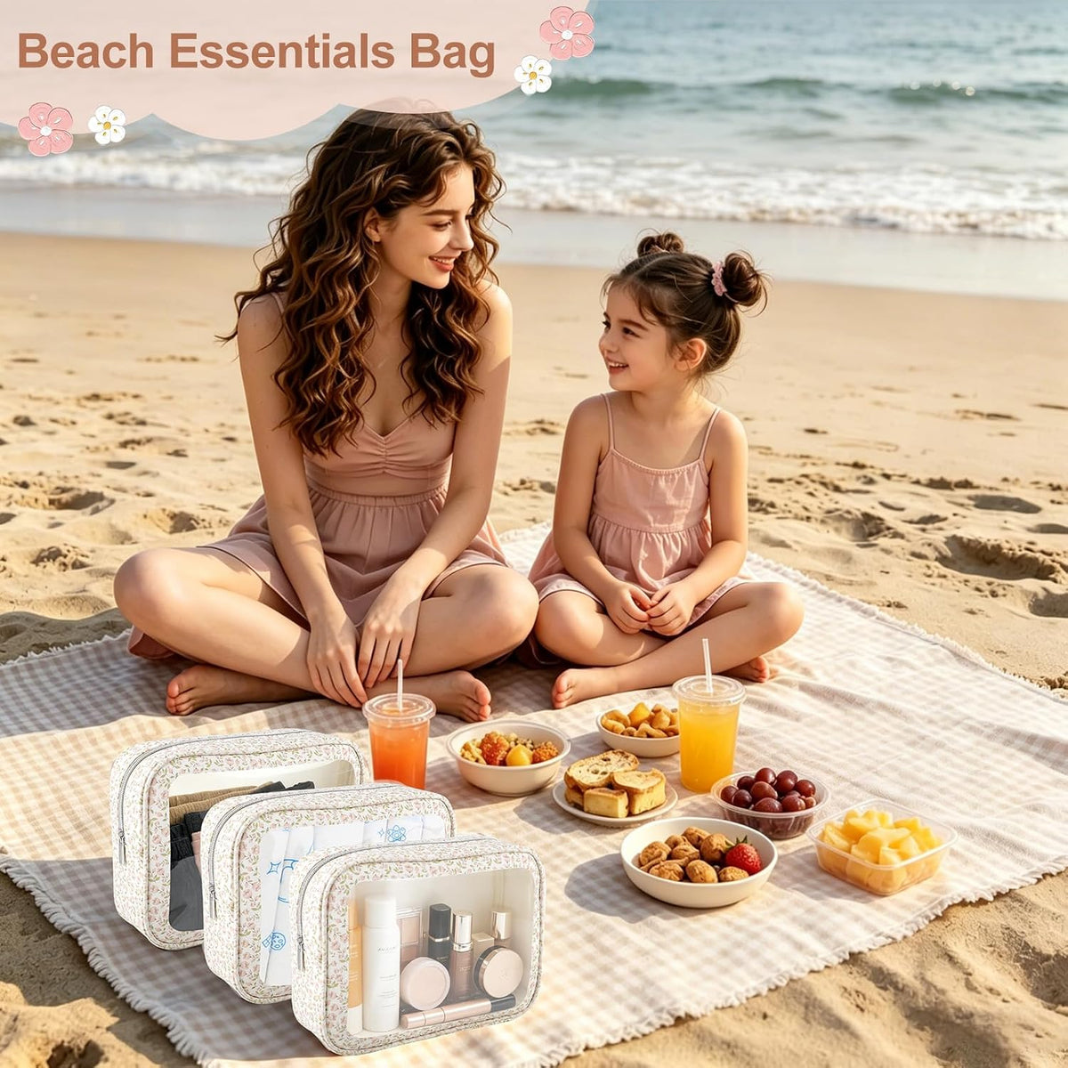 Diaper Bag Organizer Pouch Set, TSA Approved Toiletry Bag, Clear Waterproof Makeup Bag Set, Purse Organizer Pouches,Travel Organizer Bags for Women and Kids