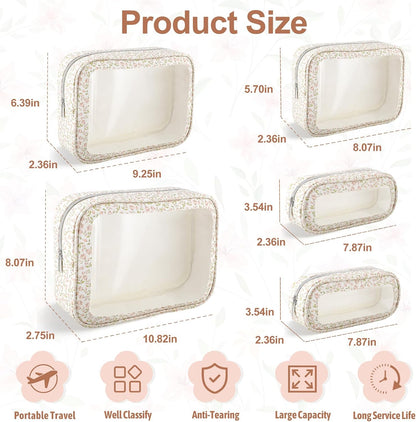Diaper Bag Organizer Pouch Set, TSA Approved Toiletry Bag, Clear Waterproof Makeup Bag Set, Purse Organizer Pouches,Travel Organizer Bags for Women and Kids